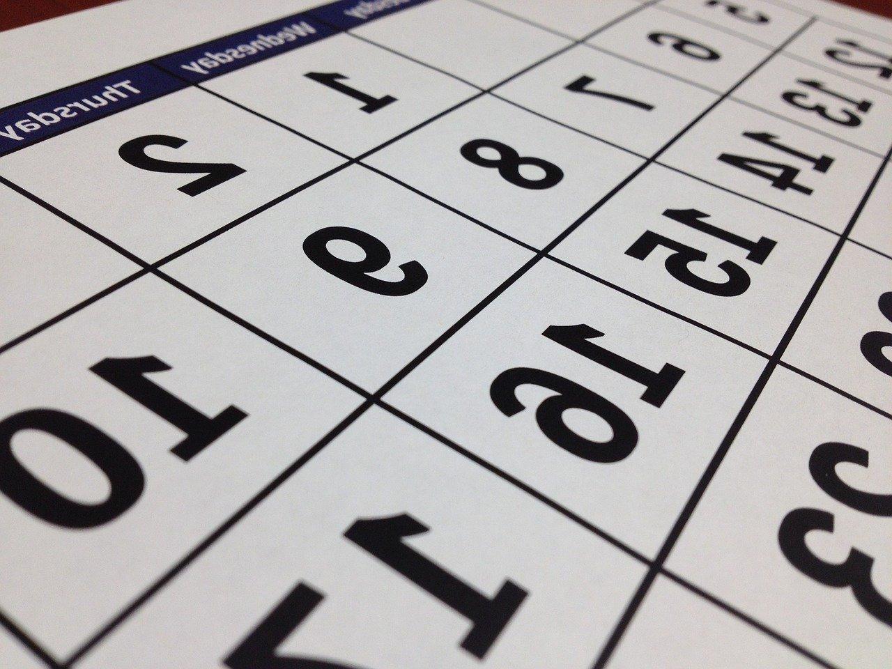 Close up of a calendar